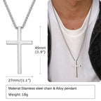 Stainless Steel Cross Necklace, Silver Color Plain Cross Pendant Collar