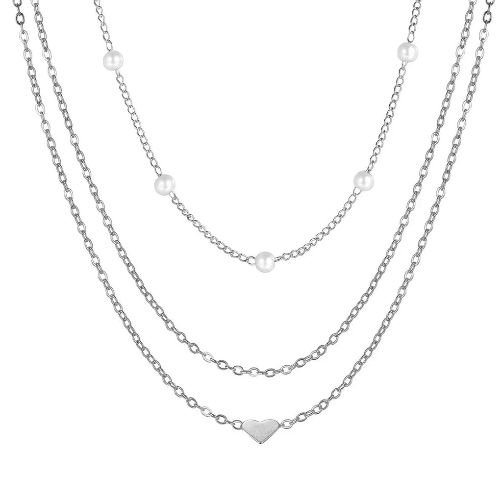 LATS Multilayer Pearl Cross Love Heart Pendant Necklaces for Women - Revelloventures