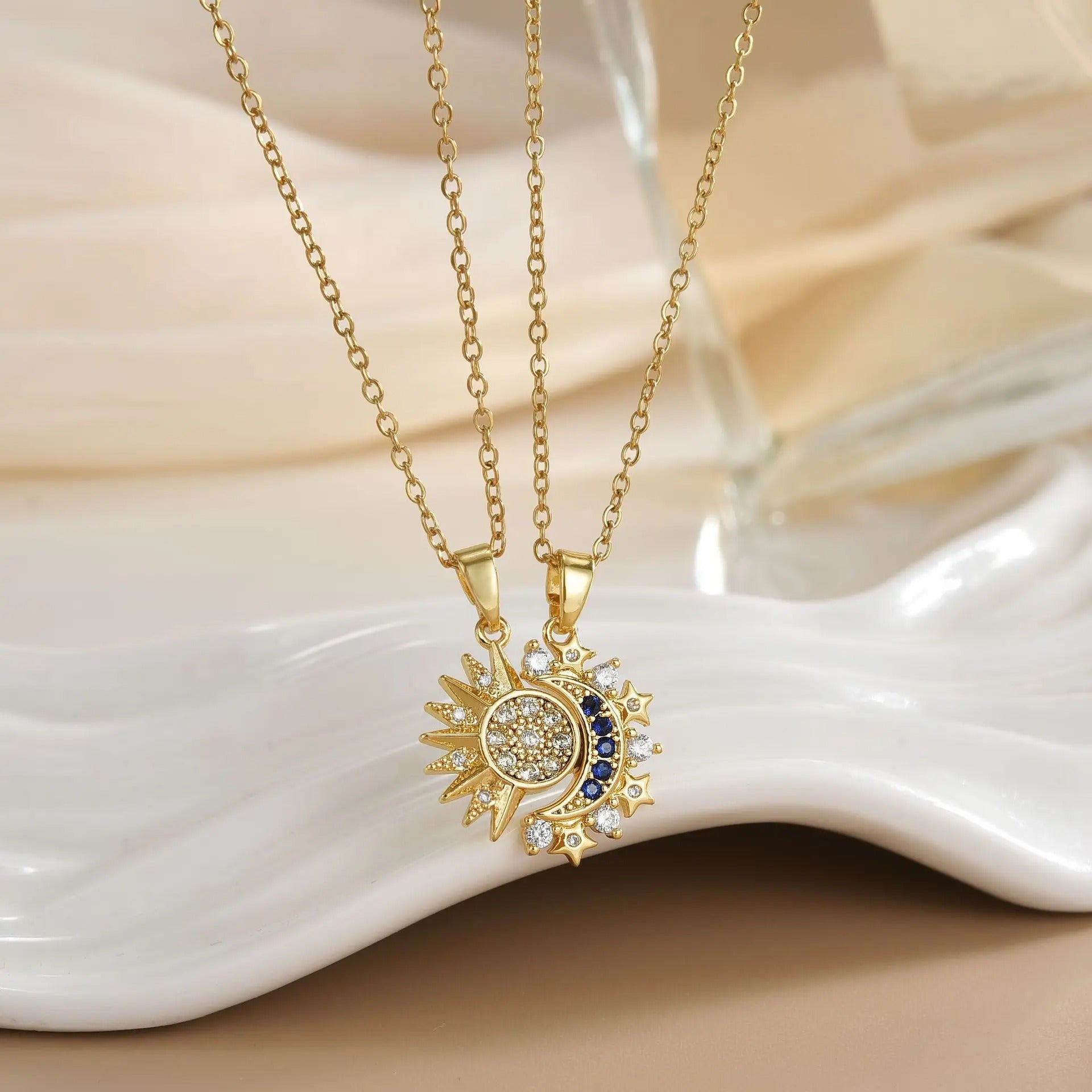 Stainless Steel Magnetic Sun Moon Couple Necklace Fashion Chain for Men and Women