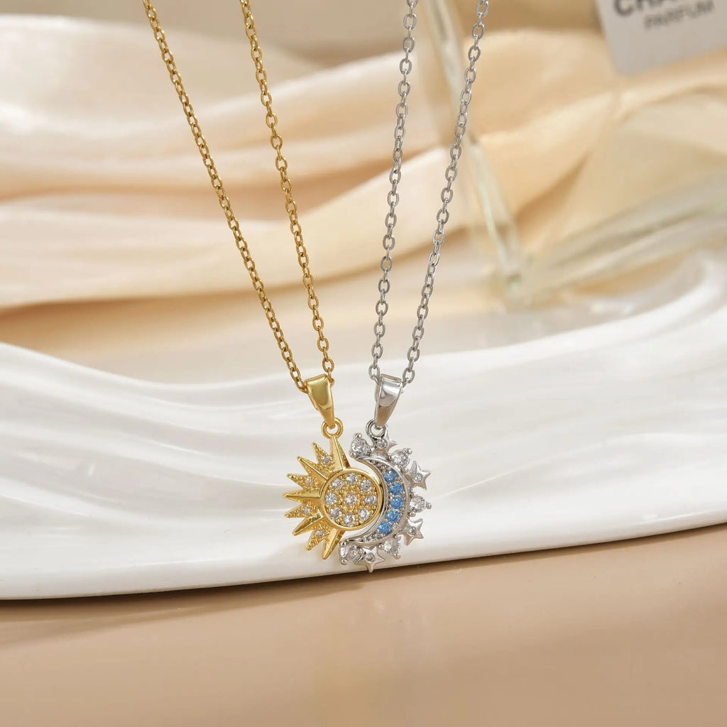 Stainless Steel Magnetic Sun Moon Couple Necklace Fashion Chain for Men and Women