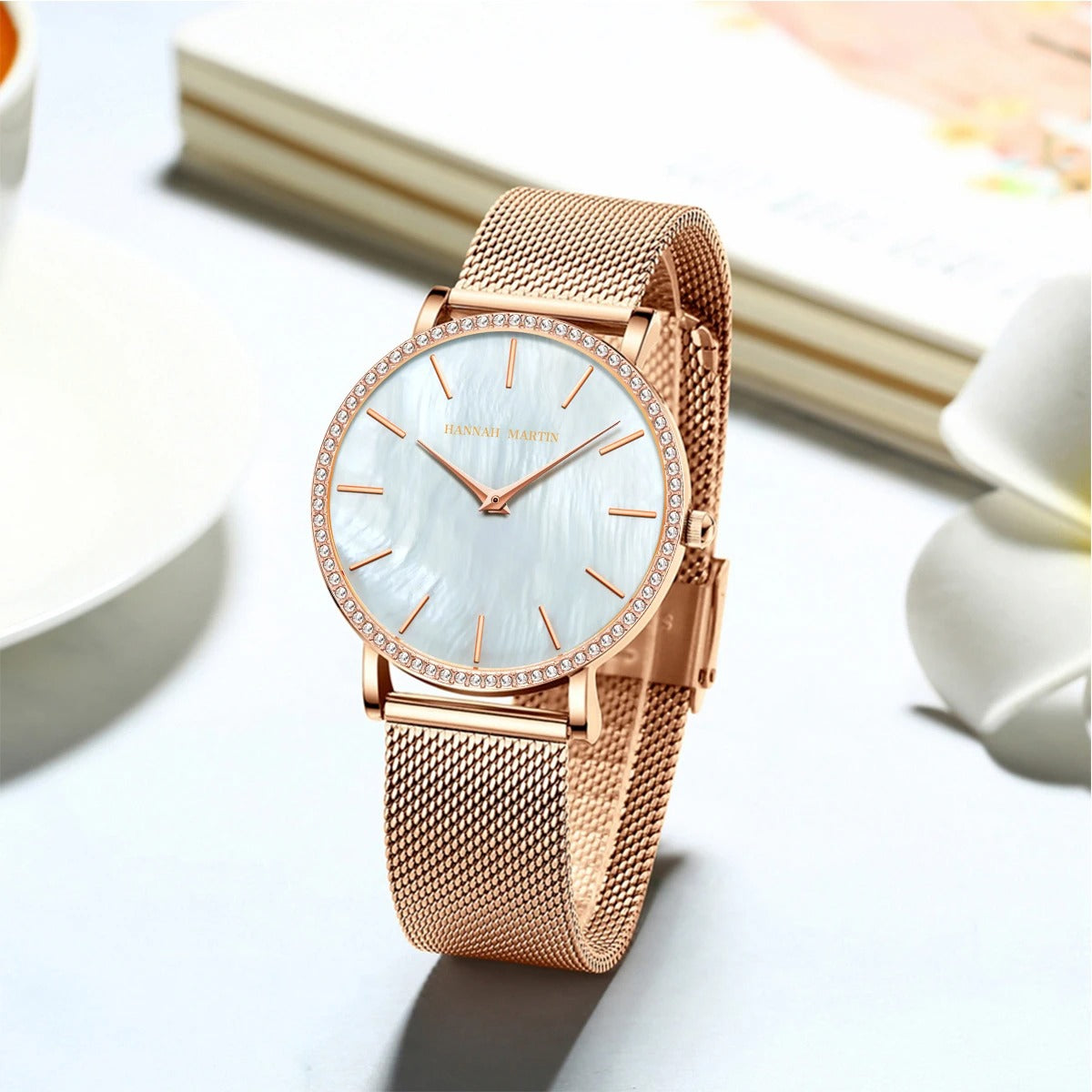 Quartz Movement Luxury Women Watch Rhinestone Stainless Steel
