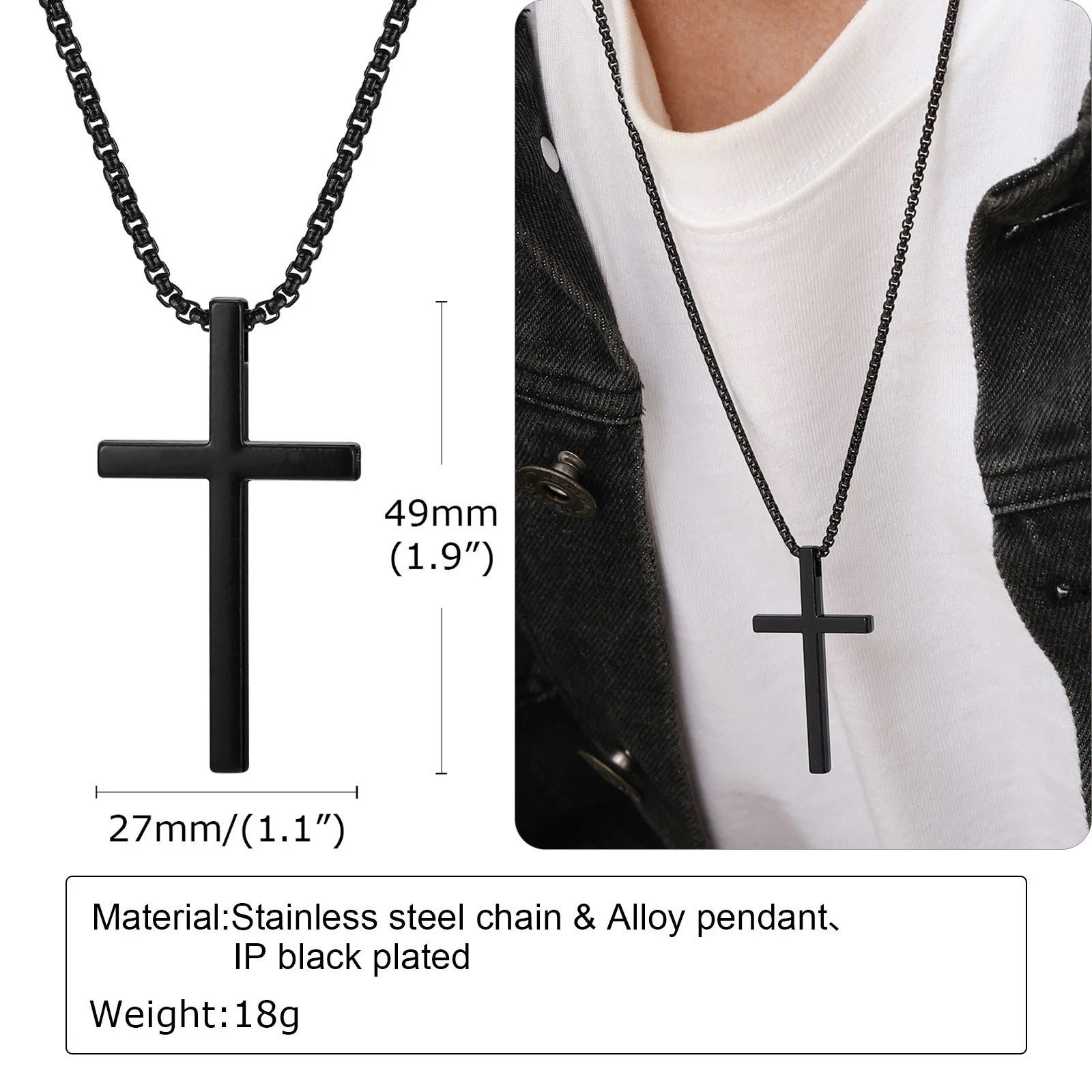 Stainless Steel Cross Necklace, Silver Color Plain Cross Pendant Collar