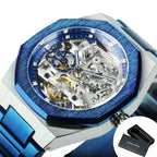 Forsining Silver Automatic Watch Men 3D Diamond Dial Irregular Tourbillon Skeleton Mechanical Wristwatches Luminous Hands Clock - Revelloventures