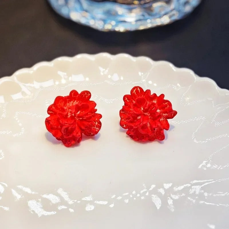 Red Blue Enamel Flower Stud Earrings for Women - Revelloventures