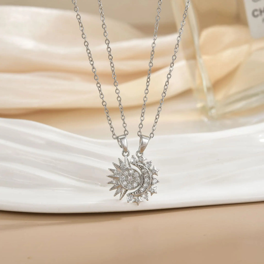 Stainless Steel Magnetic Sun Moon Couple Necklace Fashion Chain for Men and Women