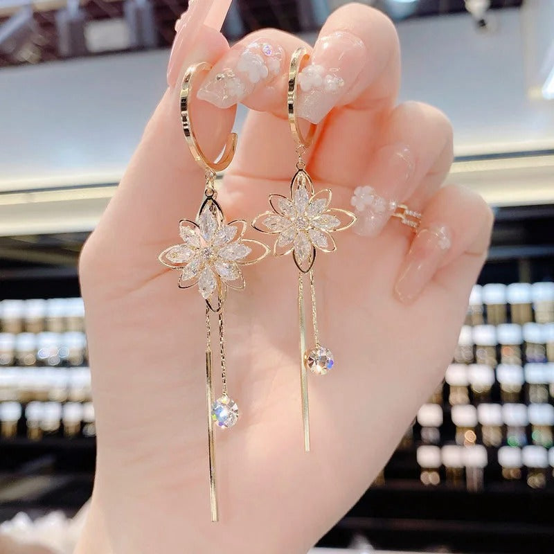 Luxury Crystal Long Flower Drop  Earrings For Women