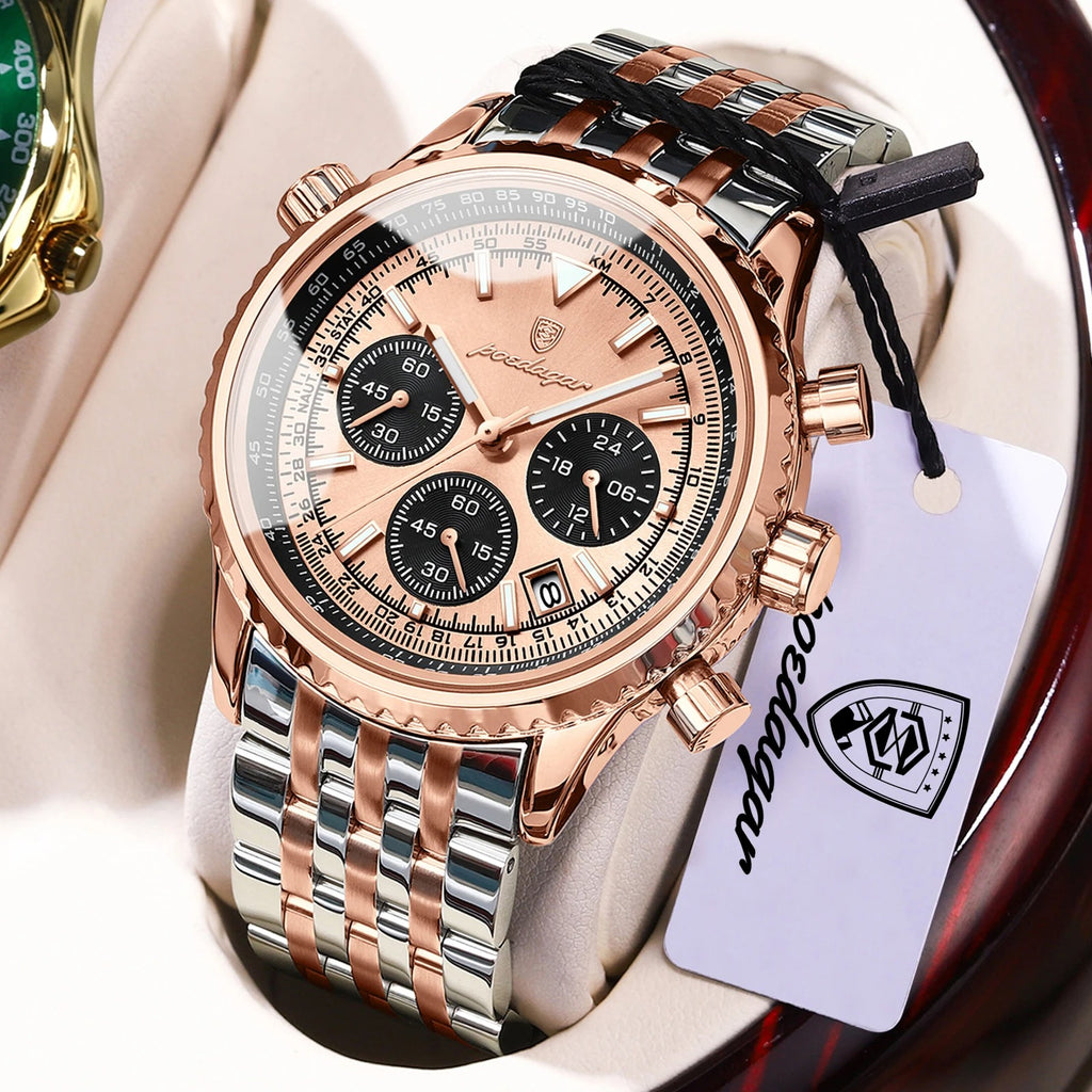 POEDAGAR Top Fashion Men Wristwatch Stainless Steel Luminous Quartz Man Clock Date Chronograph Military Men's Watches