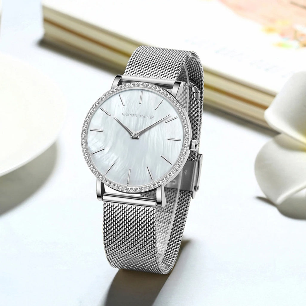 Quartz Movement Luxury Women Watch Rhinestone Stainless Steel