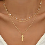 LATS Multilayer Pearl Cross Love Heart Pendant Necklaces for Women - Revelloventures