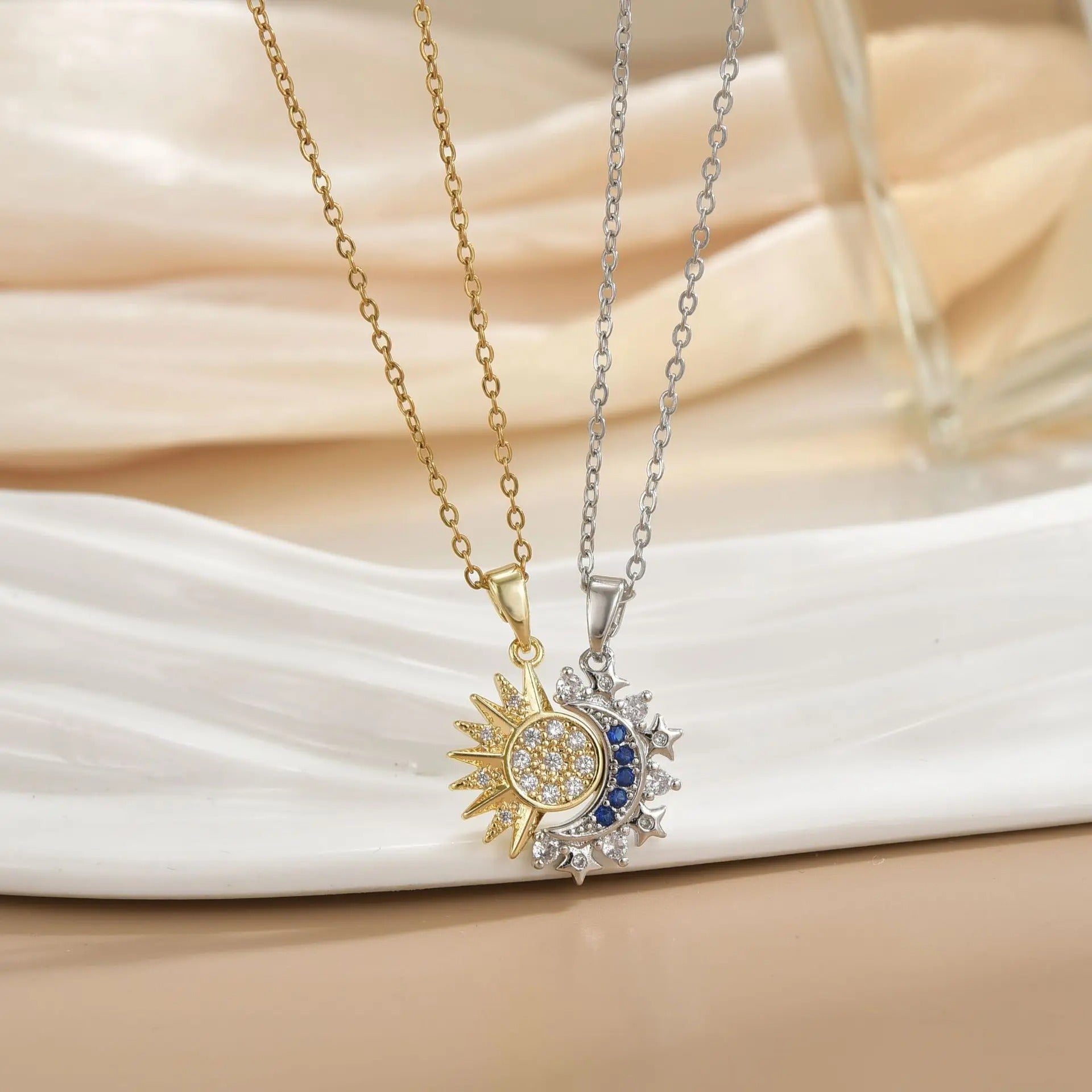 Stainless Steel Magnetic Sun Moon Couple Necklace Fashion Chain for Men and Women