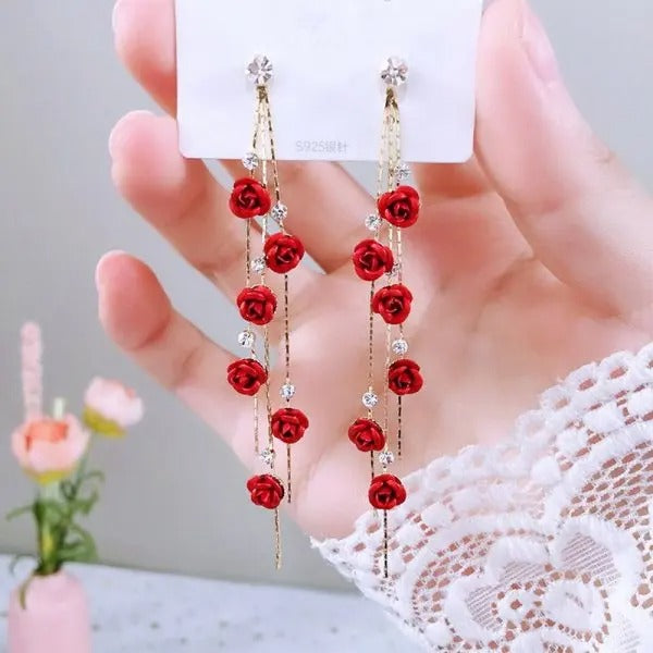 Luxury Crystal Long Flower Drop  Earrings For Women