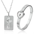 Heart Bracelet Choker Set Jewelry Stainless Steel Key Pendant Necklace Women Men Lover Couples - Revelloventures