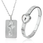 Heart Bracelet Choker Set Jewelry Stainless Steel Key Pendant Necklace Women Men Lover Couples - Revelloventures