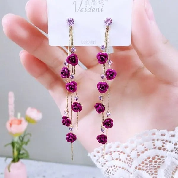 Luxury Crystal Long Flower Drop  Earrings For Women