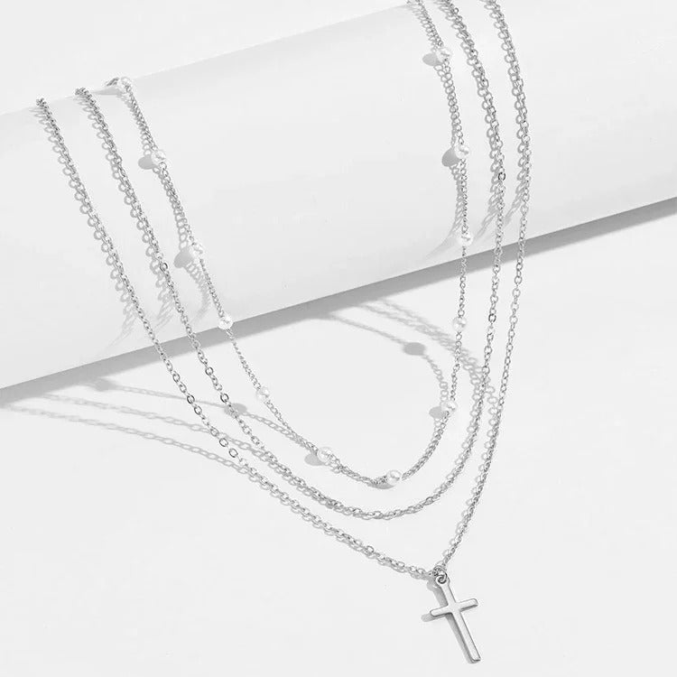 LATS Multilayer Pearl Cross Love Heart Pendant Necklaces for Women - Revelloventures