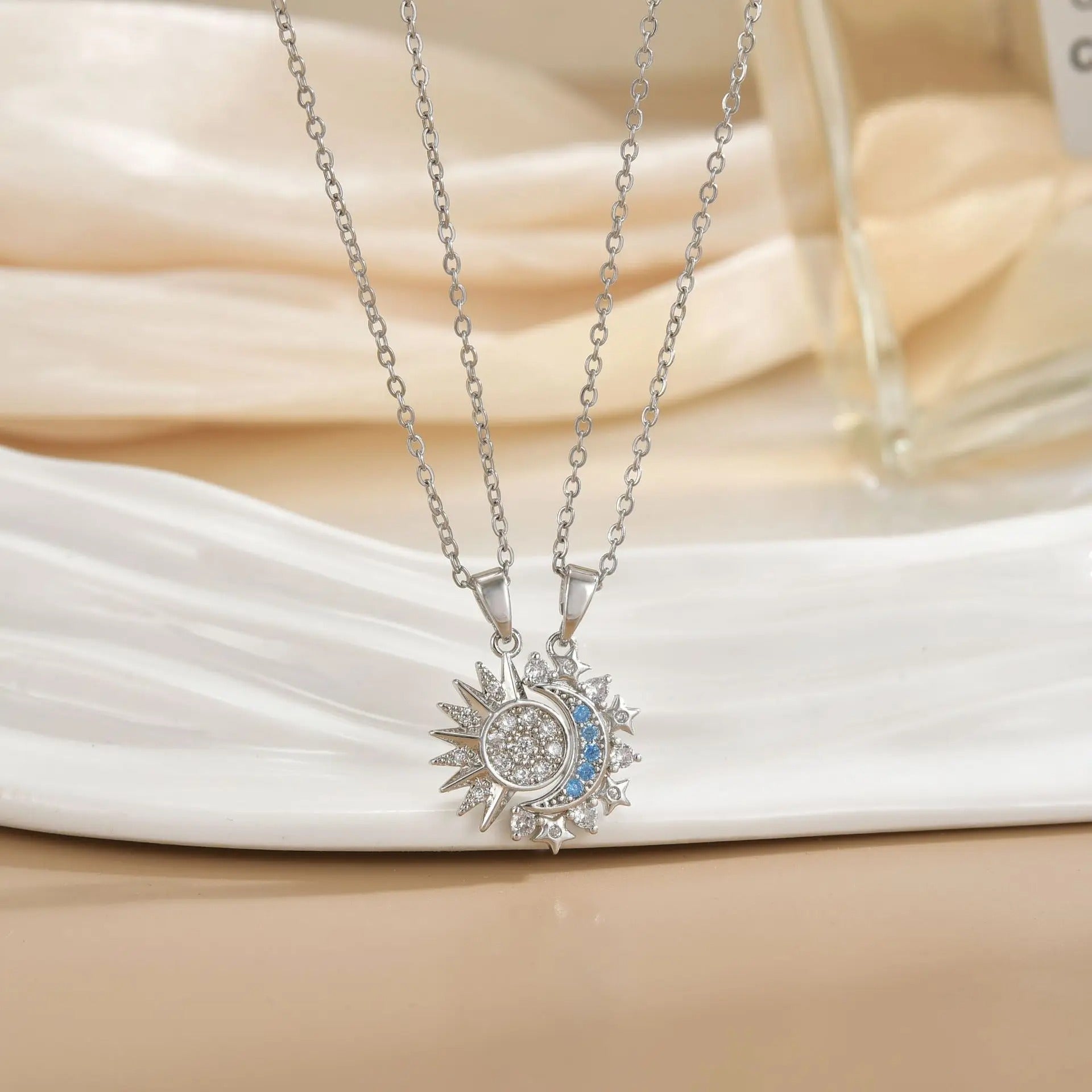 Stainless Steel Magnetic Sun Moon Couple Necklace Fashion Chain for Men and Women