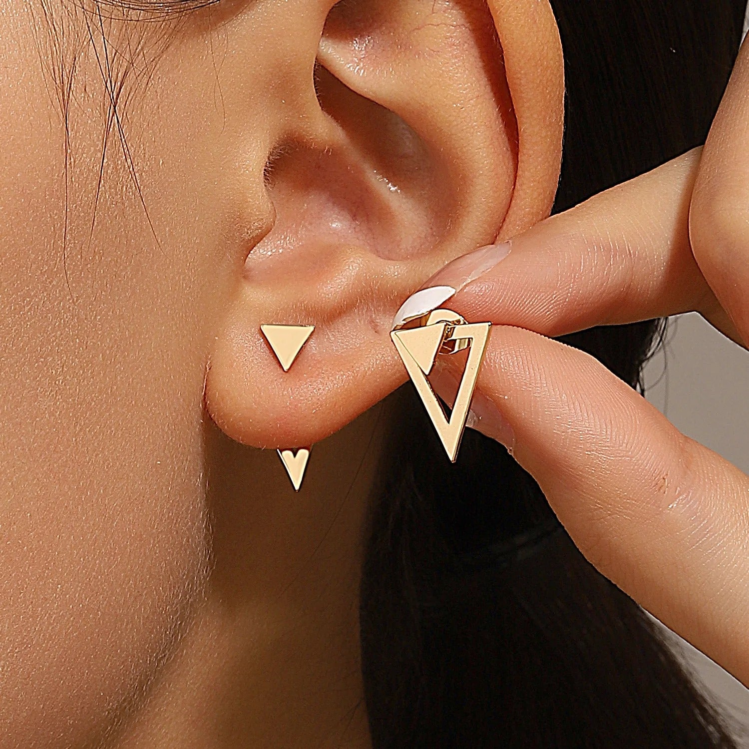 Geometric Square Detachable Triangles Stainless steel Stud Earrings for Women