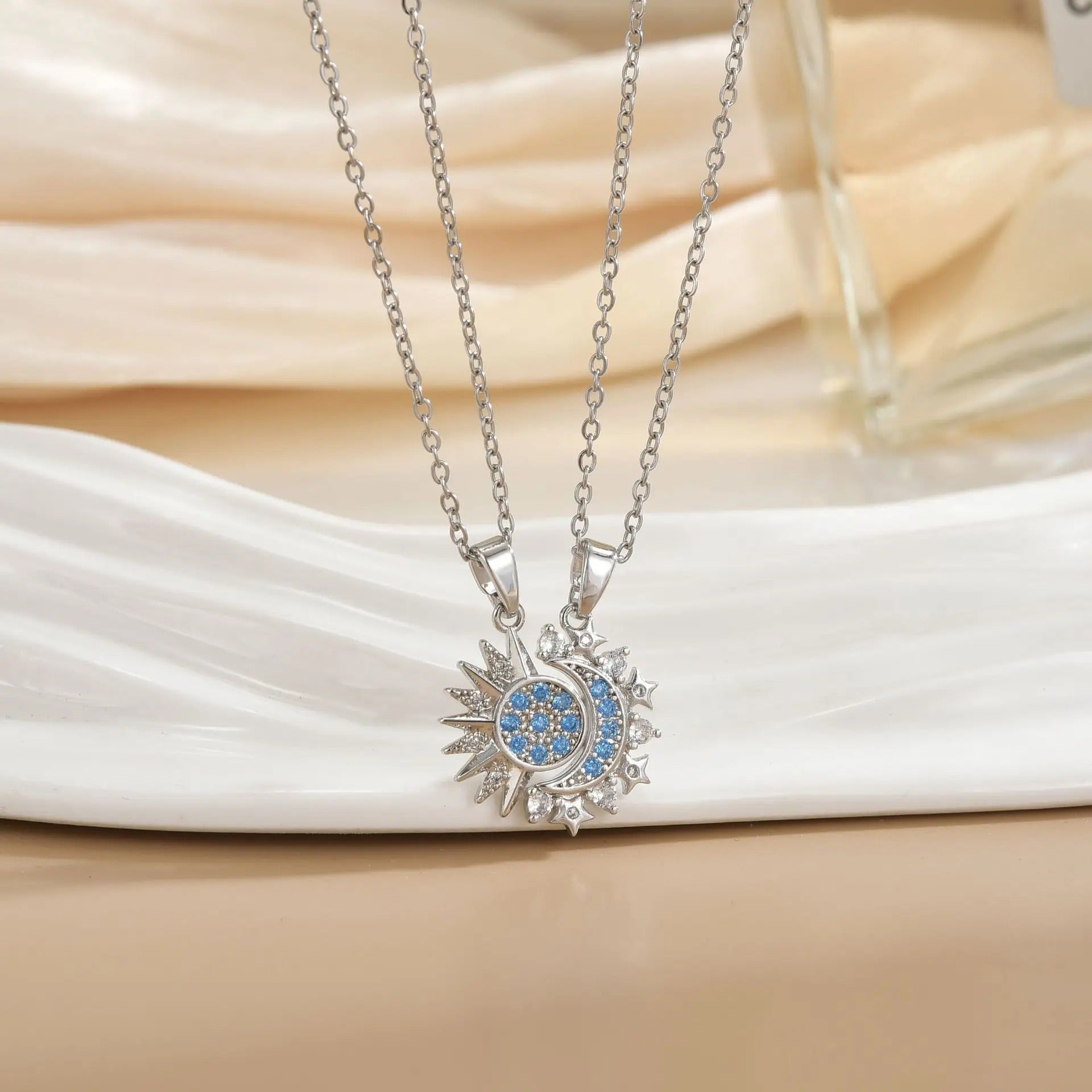 Stainless Steel Magnetic Sun Moon Couple Necklace Fashion Chain for Men and Women