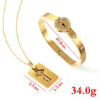 Heart Bracelet Choker Set Jewelry Stainless Steel Key Pendant Necklace Women Men Lover Couples - Revelloventures