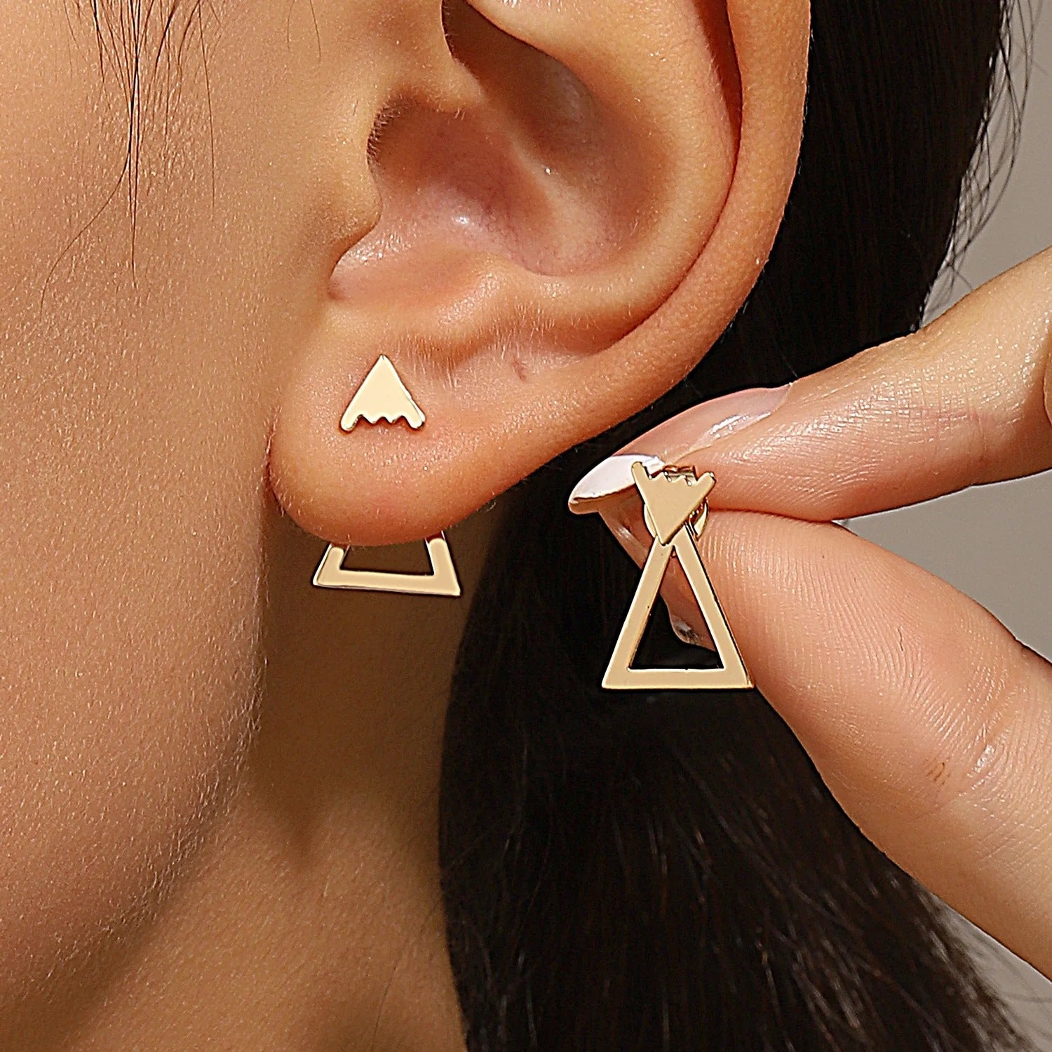 Geometric Square Detachable Triangles Stainless steel Stud Earrings for Women