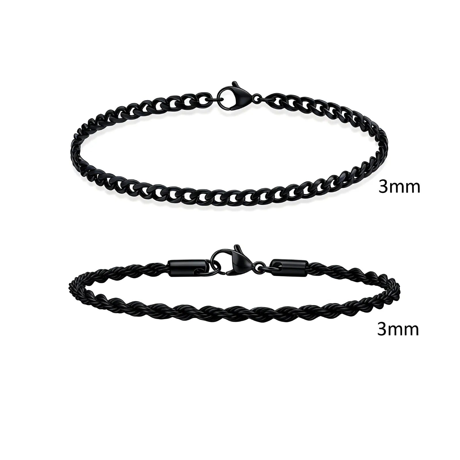 2pcs Men's Chain Bracelets,Stainless Steel Silver Gold Black Color Twist Rope Chain Wristband,Trendy Cuban Link Chains Gift - Revelloventures