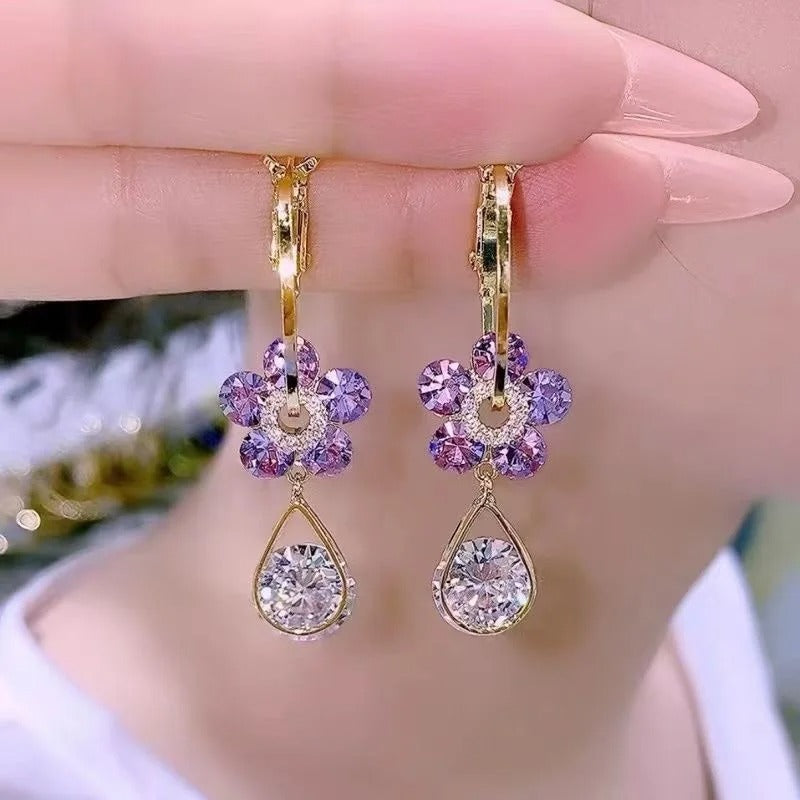 Luxury Crystal Long Flower Drop  Earrings For Women