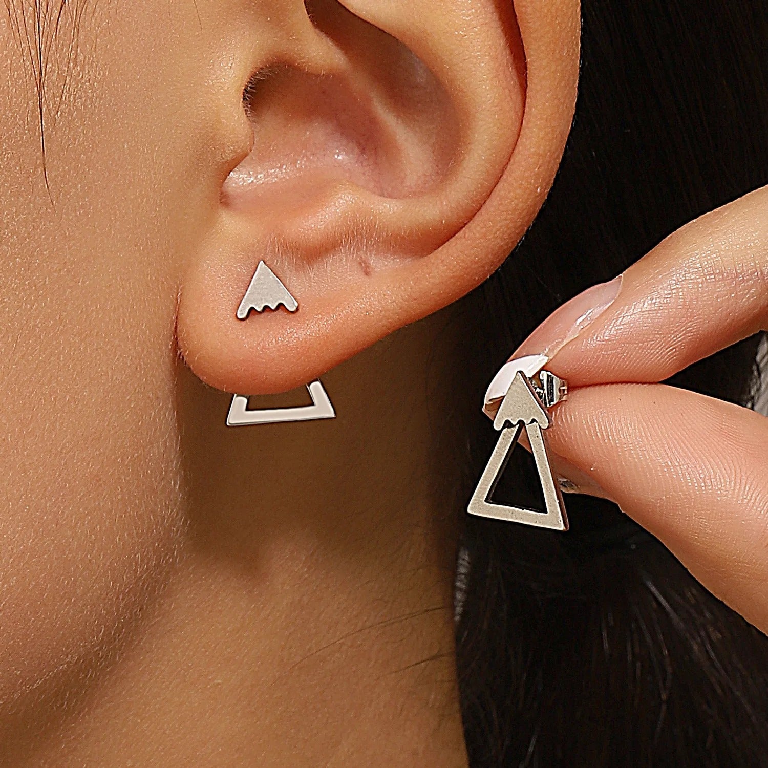 Geometric Square Detachable Triangles Stainless steel Stud Earrings for Women