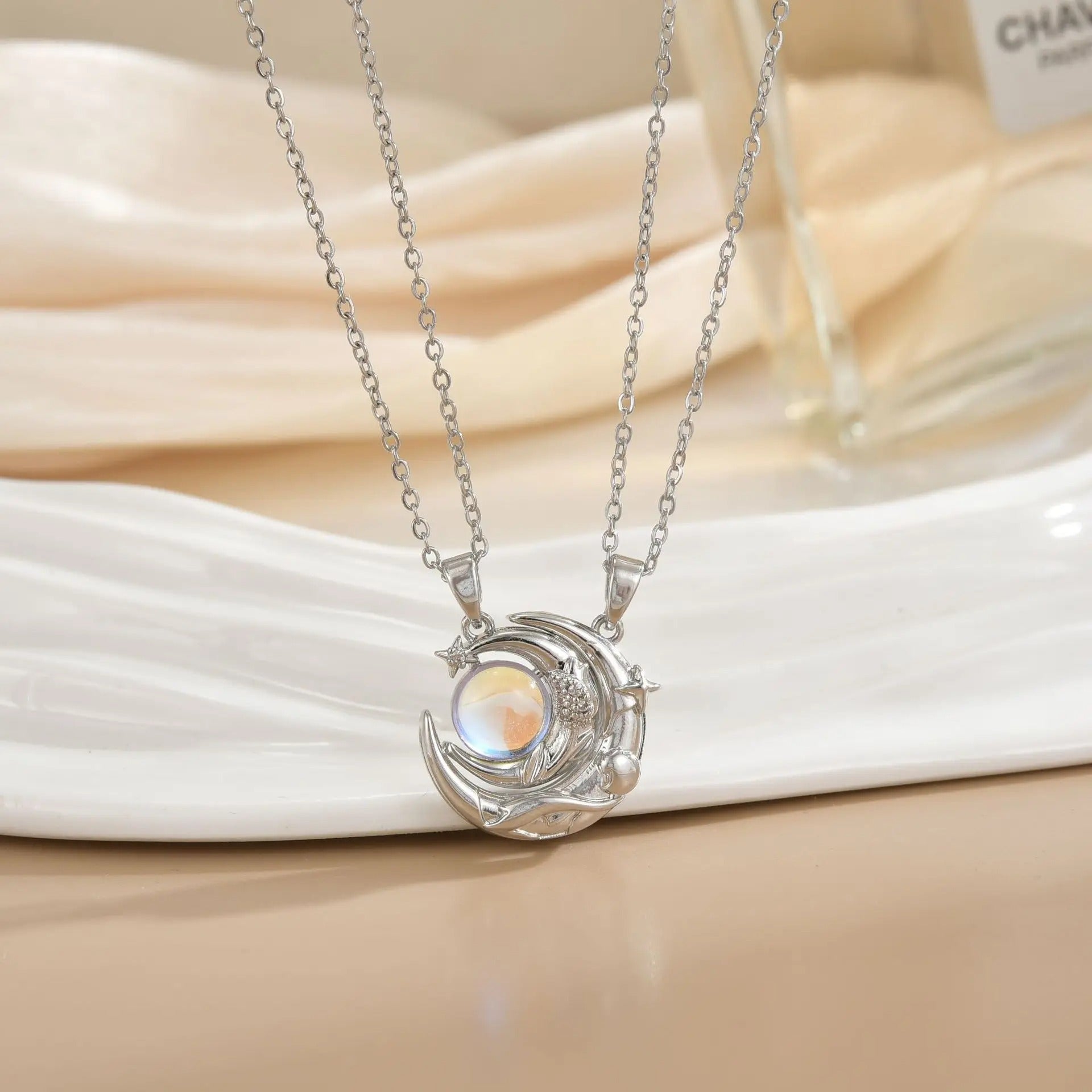 Stainless Steel Magnetic Sun Moon Couple Necklace Fashion Chain for Men and Women