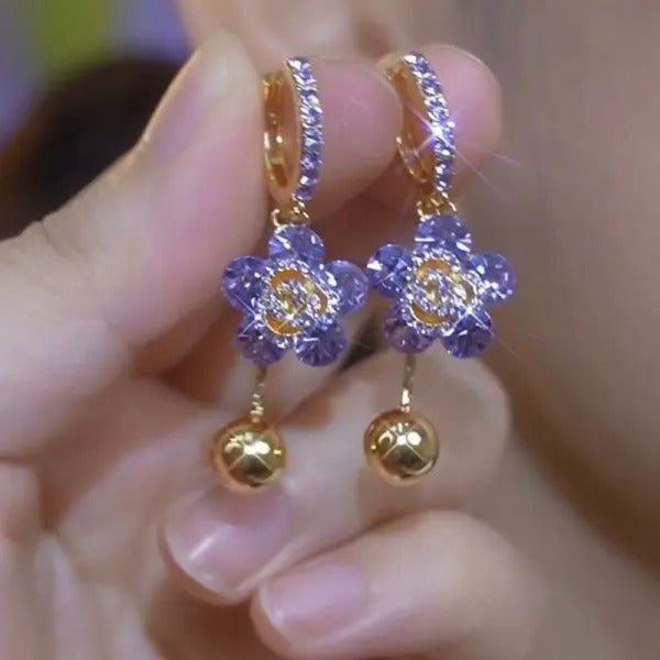 Luxury Crystal Long Flower Drop  Earrings For Women