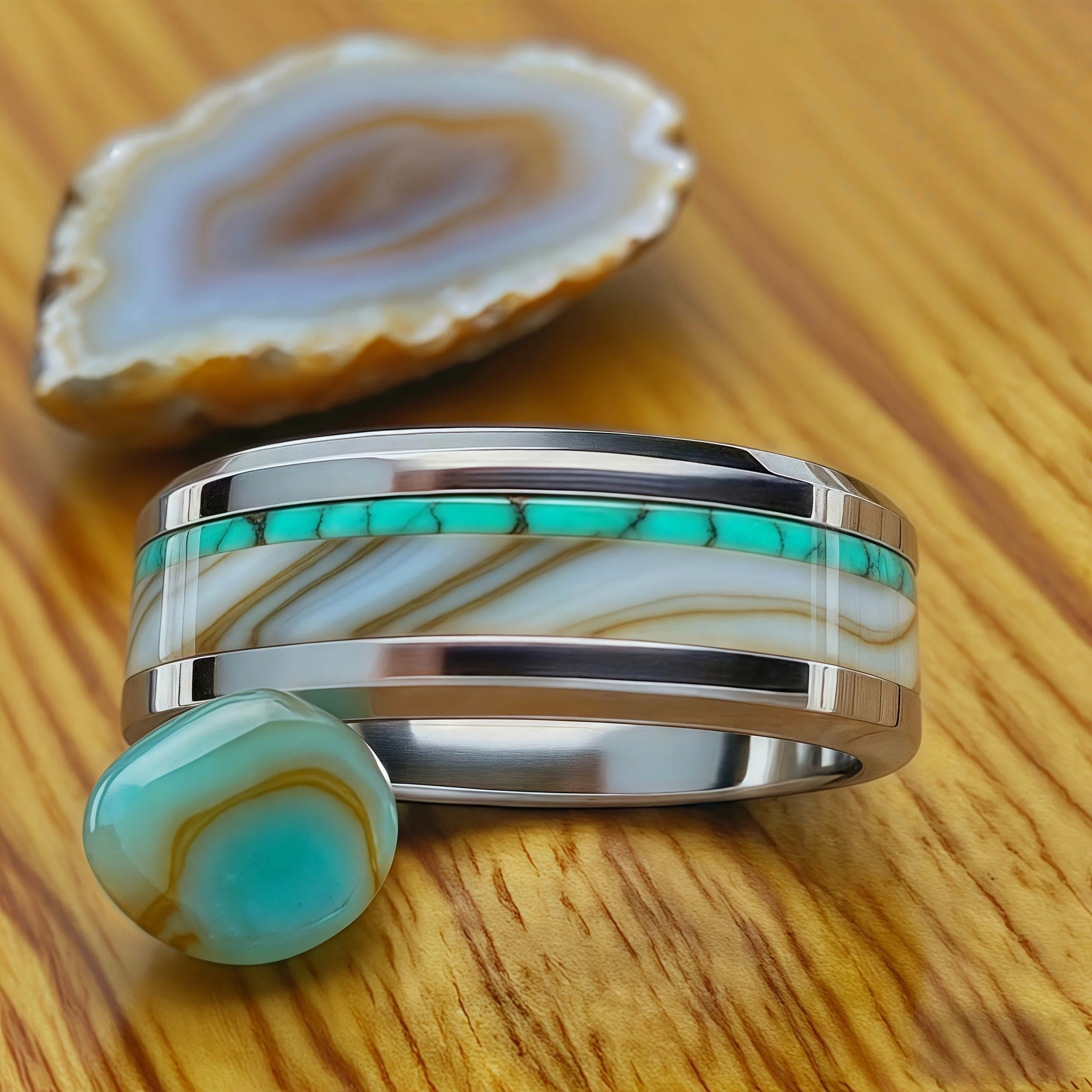 Luxury Agate Stone Inlay Polished Stainless