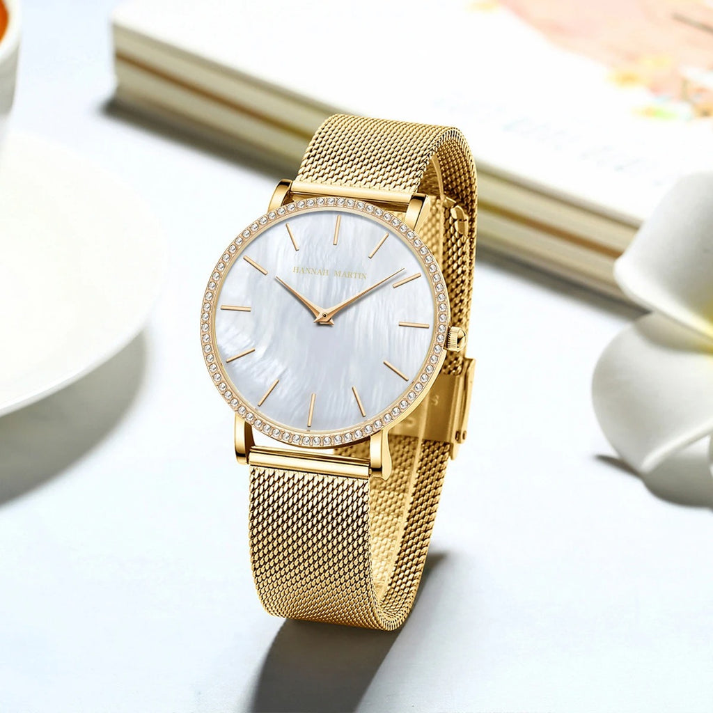 Quartz Movement Luxury Women Watch Rhinestone Stainless Steel