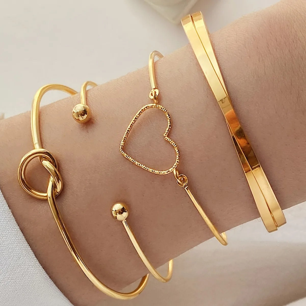 4pcs/set Stainless Steel Bracelets Vintage Fashion Woven Twist Texture Bangles for Women - Revelloventures