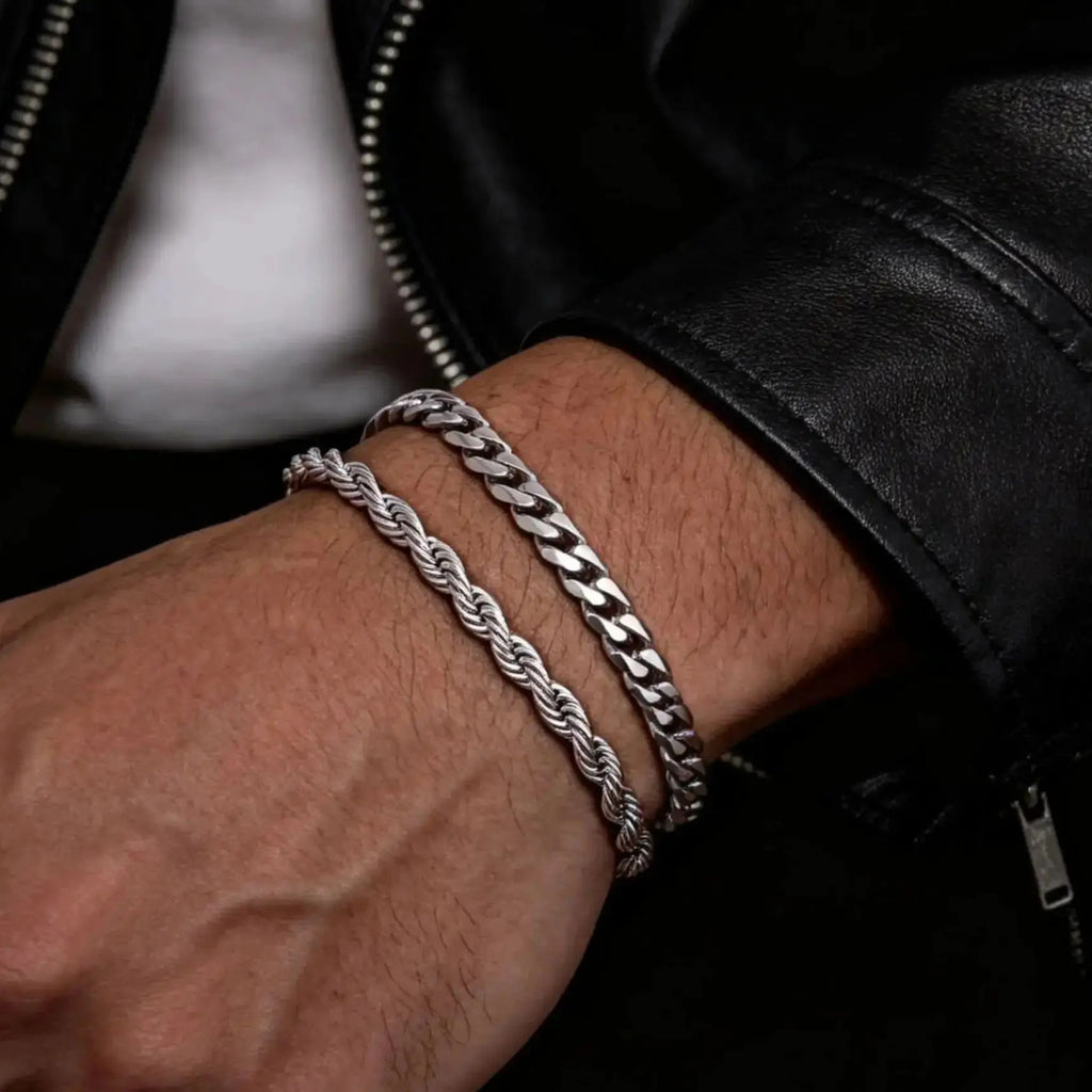 2pcs Men's Chain Bracelets,Stainless Steel Silver Gold Black Color Twist Rope Chain Wristband,Trendy Cuban Link Chains Gift - Revelloventures