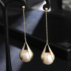 Long Dangle Imitation Pearl Drop Earrings