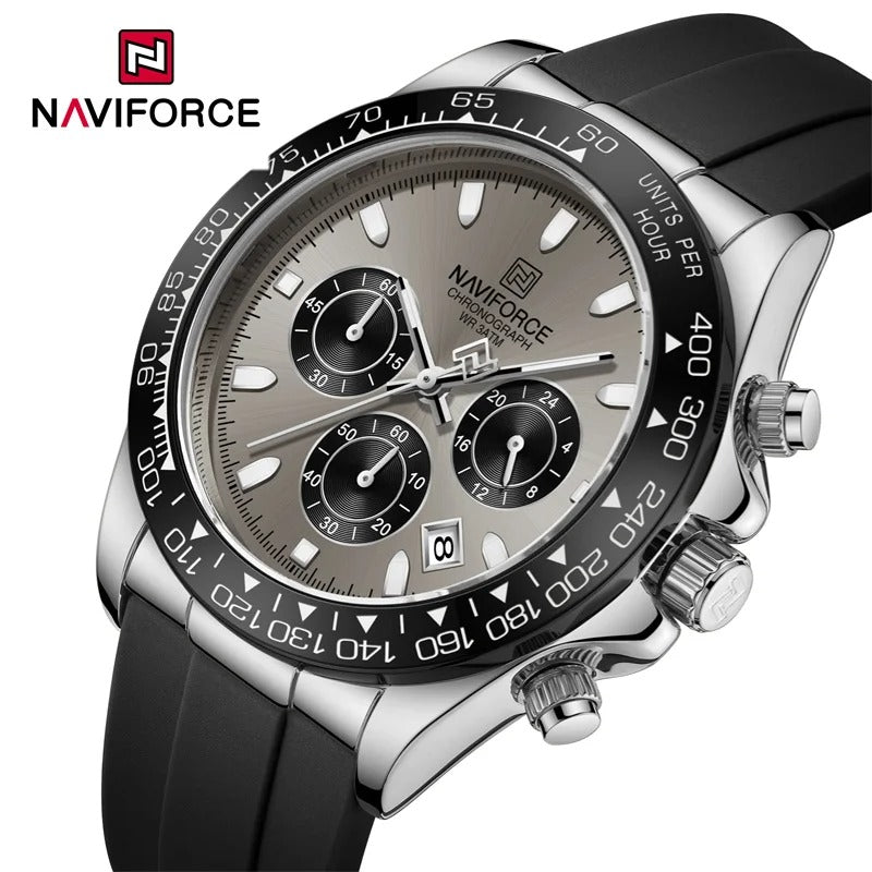 NAVIFORCE Luxury Men's Watch Waterproof Sports Quartz Clock Silicone Strap Chronograph Luminous Wristwatches - Revelloventures