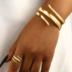 2 Pcs Set Exaggeration Personality Gold Color Spiral Multilayer Bracelet Ring for Women - Revelloventures