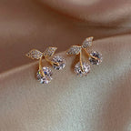 Petite Cherry Delicate Stud Earrings For Women Lovely Cute Zircon Rhinestone Bow Bowknot Earring