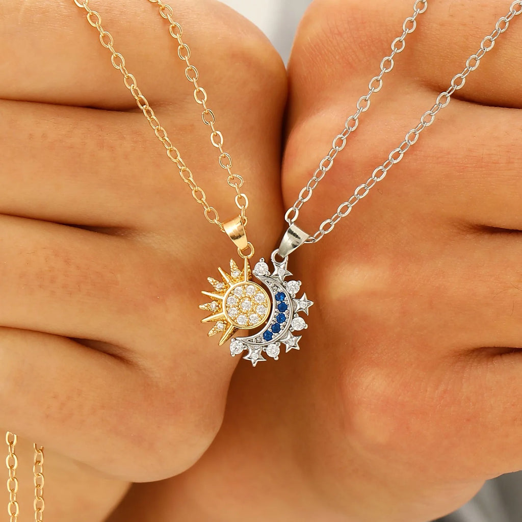 Stainless Steel Magnetic Sun Moon Couple Necklace Fashion Chain for Men and Women