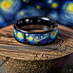 Starry Night Pattern Black Ring