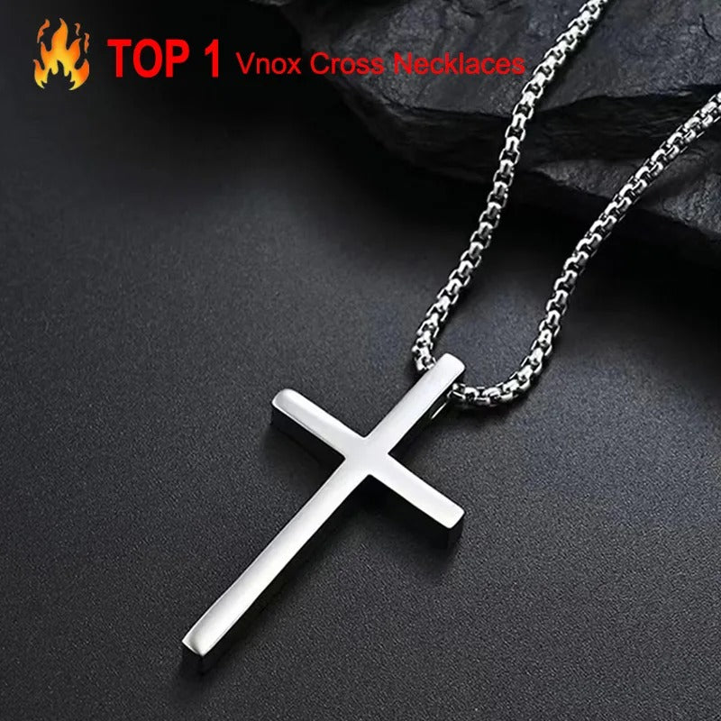 Stainless Steel Cross Necklace, Silver Color Plain Cross Pendant Collar