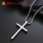 Stainless Steel Cross Necklace, Silver Color Plain Cross Pendant Collar