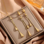 Stainless Steel New Fashion Jewelry Sets Pulling Adjustment Droplet Shape Charm Chain Choker Necklaces Earrings for Women - Revelloventures