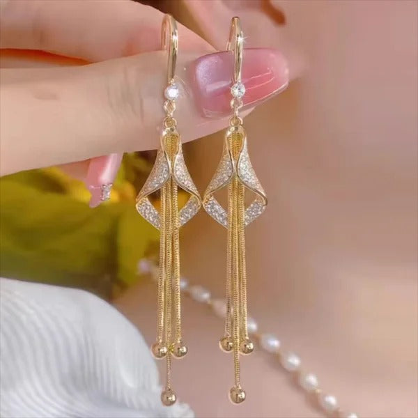 Luxury Crystal Long Flower Drop  Earrings For Women