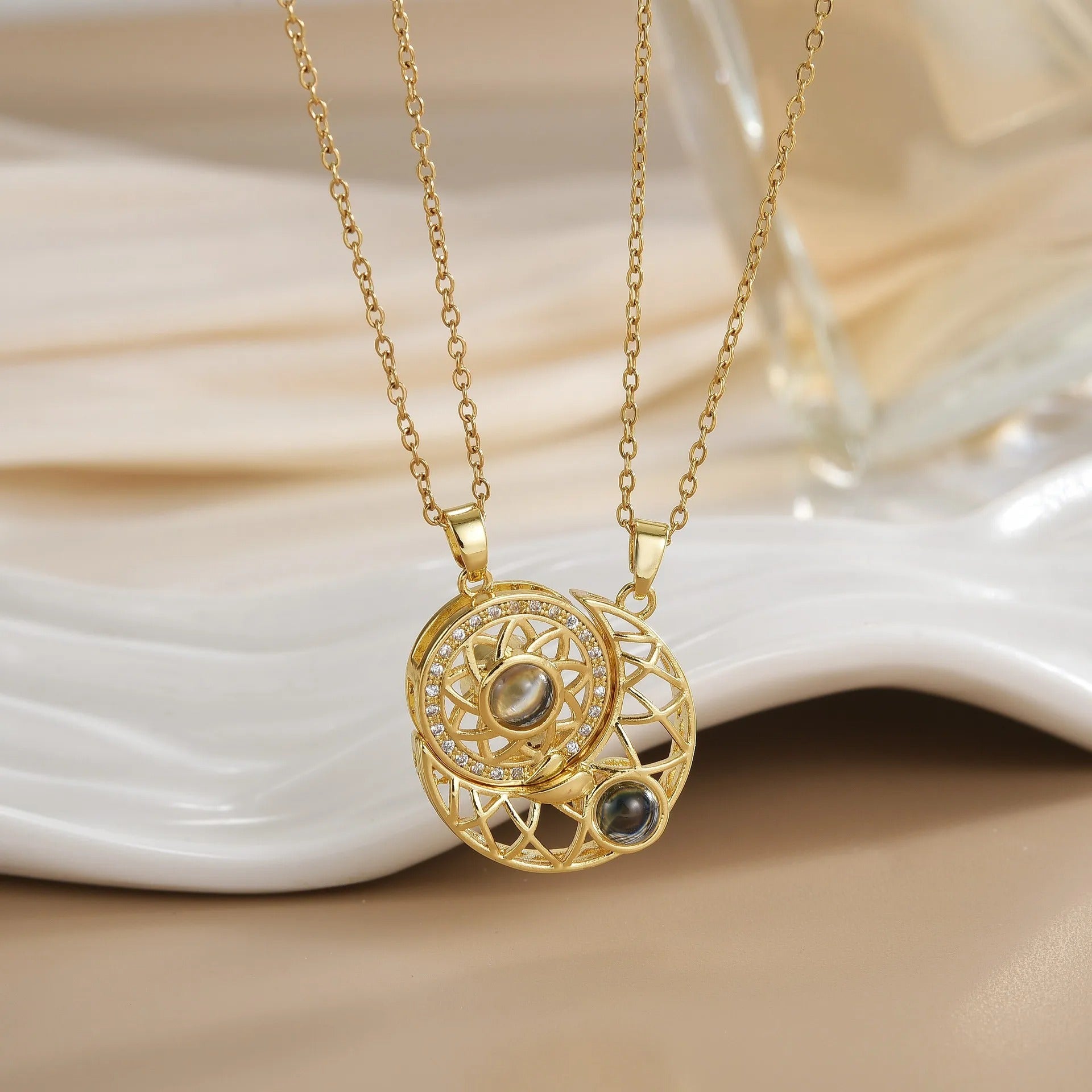 Stainless Steel Magnetic Sun Moon Couple Necklace Fashion Chain for Men and Women