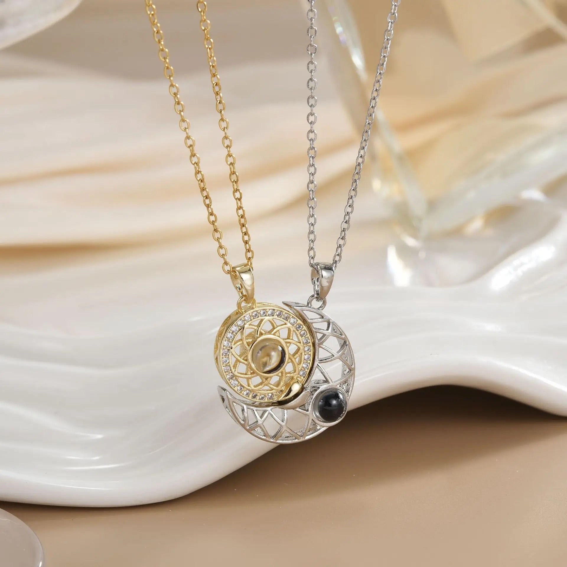 Stainless Steel Magnetic Sun Moon Couple Necklace Fashion Chain for Men and Women