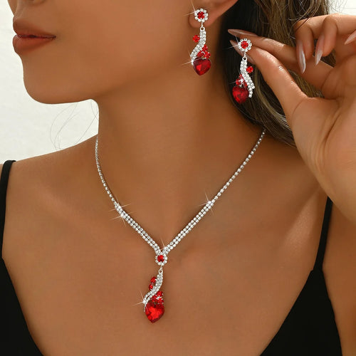 3pcs Elegant Vintage Jewelry Set for Women Sparkling Rhinestones Necklace Shiny Crystal Choker Bridal Wedding Earrings Party - Revelloventures