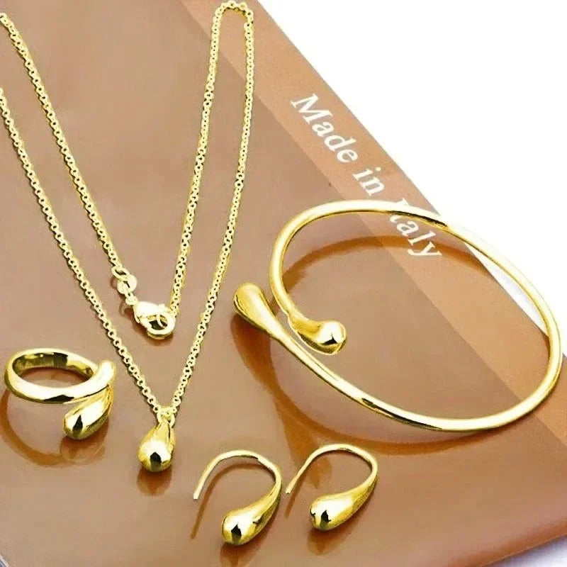 4pcs/set Light Luxury Earrings Ring Bracelet Necklace Set Vintage Personality Women - Revelloventures