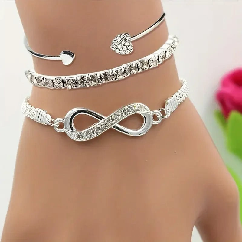 3pcs/Set Vintage Crystal Rhinestone Heart Bracelets for Women - Revelloventures
