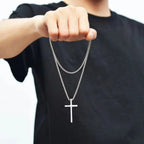 Stainless Steel Cross Necklace, Silver Color Plain Cross Pendant Collar