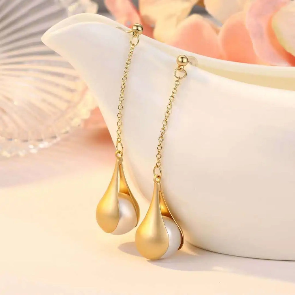 Long Dangle Imitation Pearl Drop Earrings